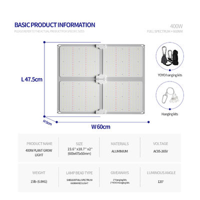 400W Potenza di uscita Full Spectrum LED Grow Light con altezza di appesa regolabile per la crescita delle piante indoor