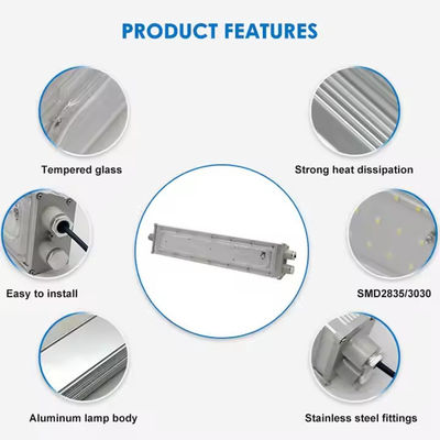 Luce lineare antideflagrante a LED IP65 SMD2835 con vetro temperato in alluminio per luoghi pericolosi